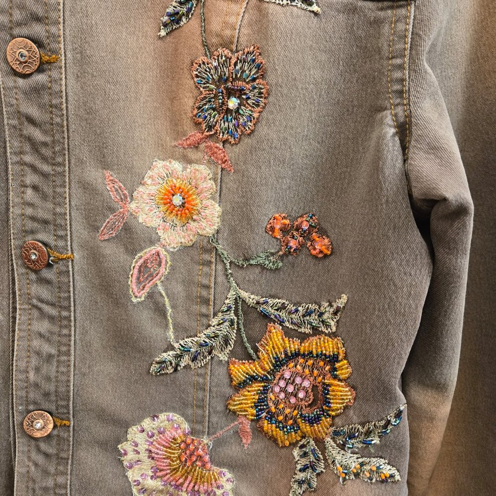 Christine Phillipe Elaborate Floral Embellished Denim Jacket - Picture 8 of 15